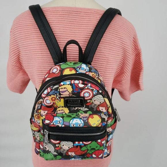 Loungefly OG Marvel Chibi Avengers Mini Backpack Black Widow Captain America EUC - Picture 1 of 16